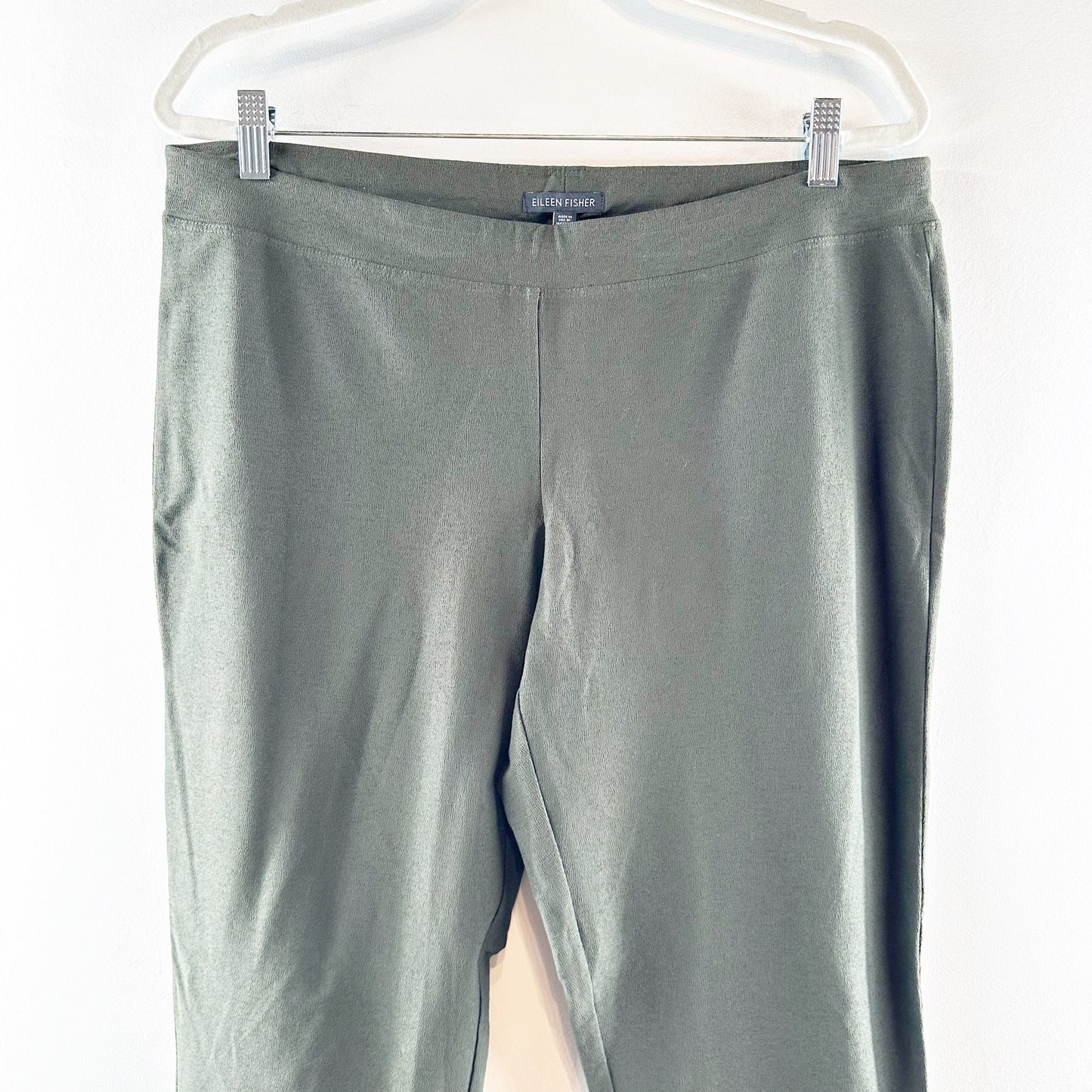 Eileen Fisher Machine Wash Slim Fit Ankle Stretch Crepe Pants Green Large