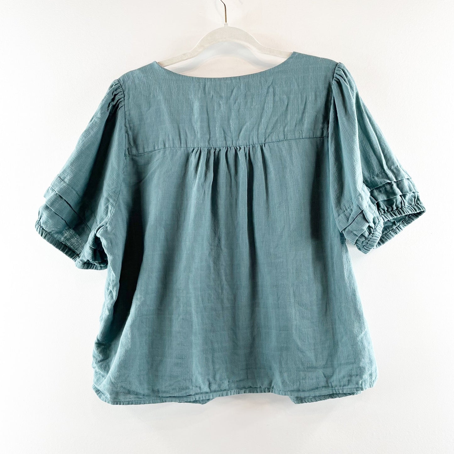 Madewell Cotton Button Up Pembroke Short Sleeve Top Blouse Green XXL