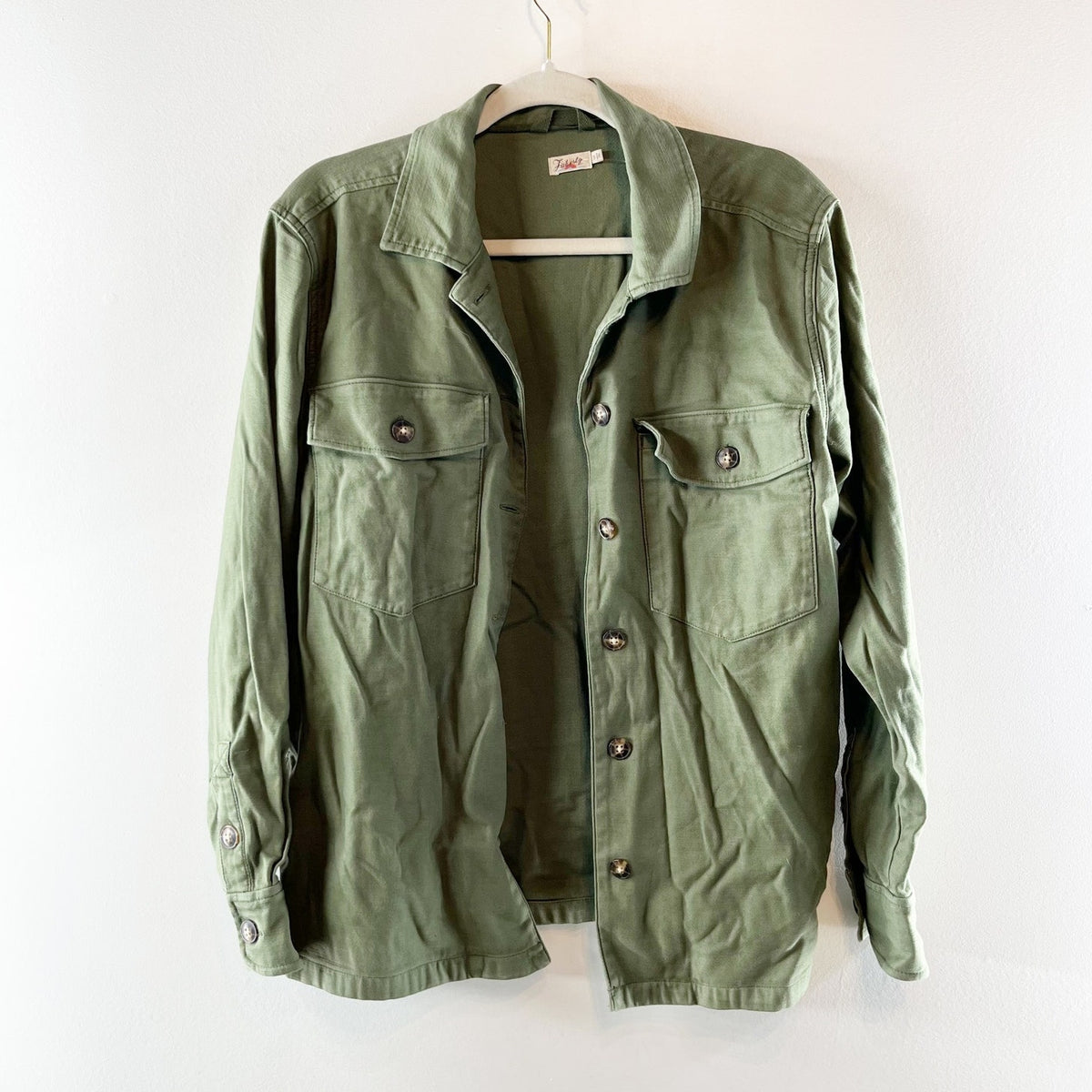 NEED SIZE Faherty Cotton Blend Long Sleeve Button-Up Utility Shirt Jacket Green