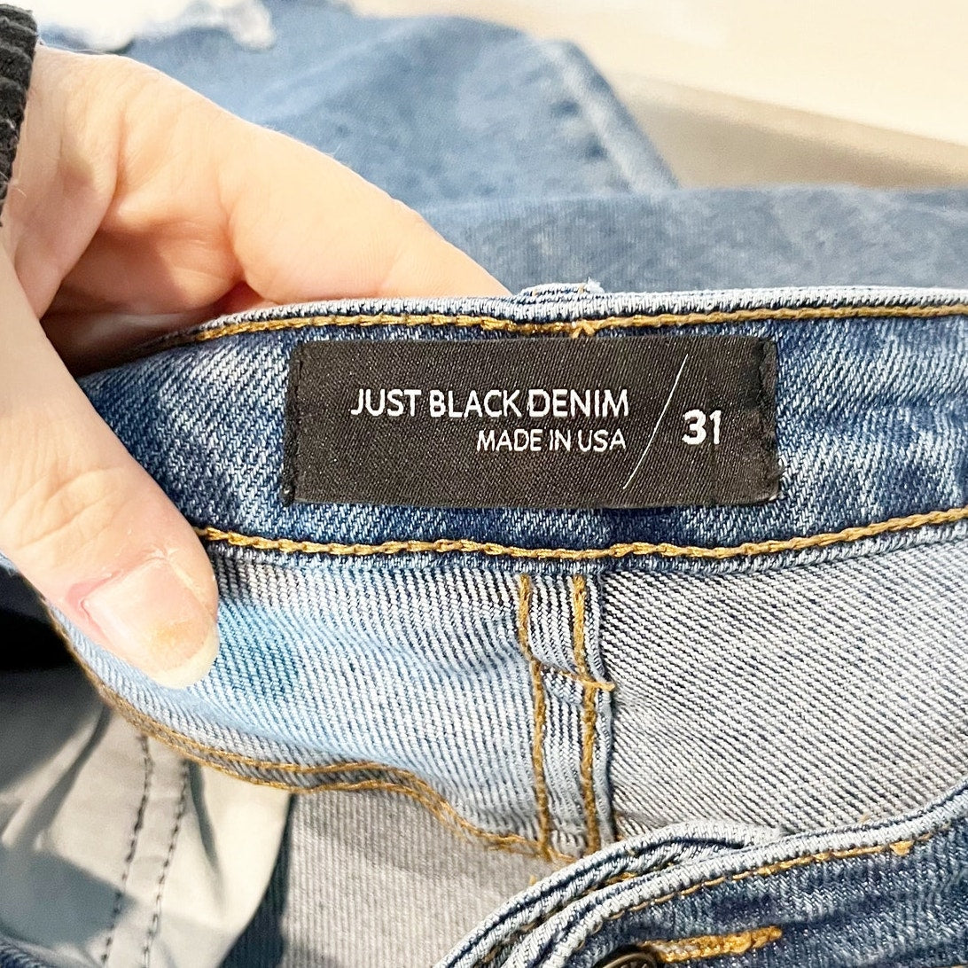 Just Black Denim High Rise Kick Cropped Frayed Hem Flare Jeans Blue 31 / 12