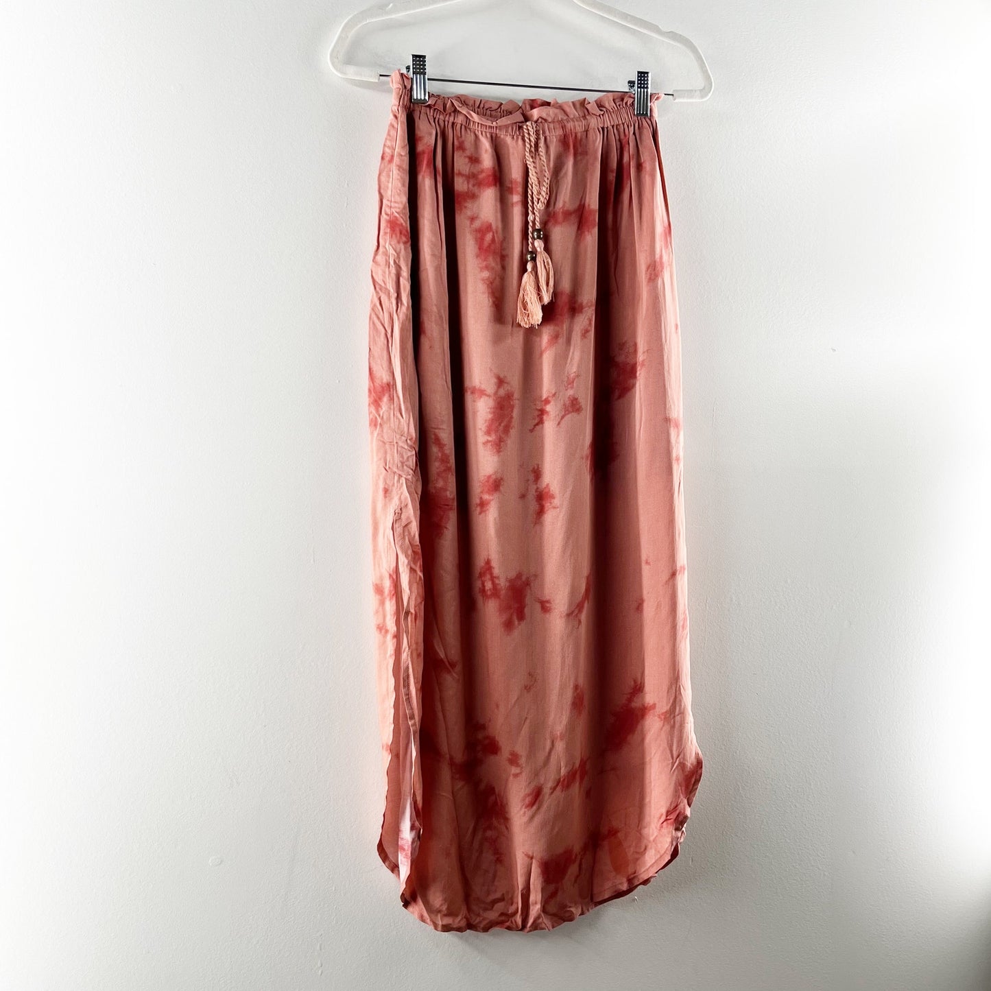 BB Dakota Slit Tie Dye Boho Midi Slip Skirt Pink Small