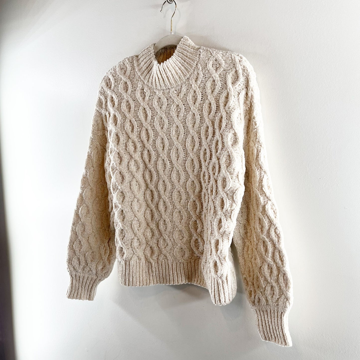Santuary Long Sleeve Mock Neck Cable Knit Pullover Sweater Cream Small