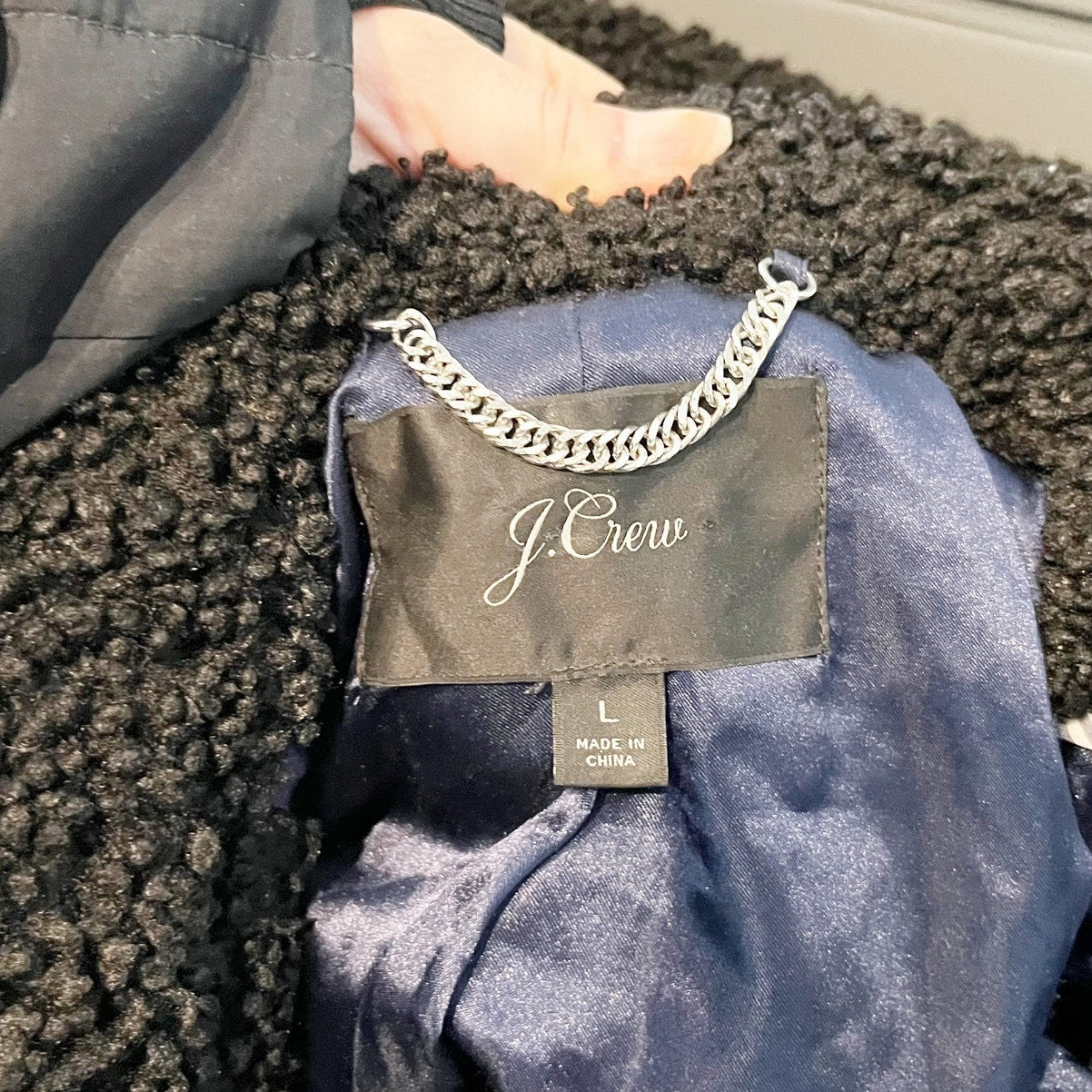 J. Crew Teddy Sherpa Topcoat Peacoat Mid Length Black Large
