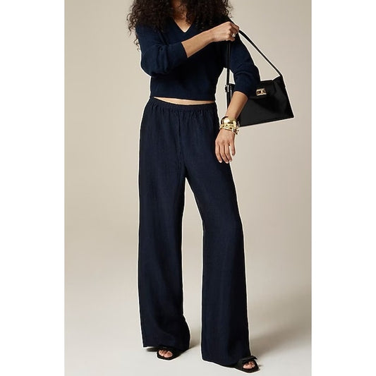 J. Crew Stratus Wide Leg Pants in Textured Satin Black Large
