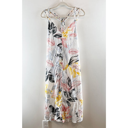 C&C California Linen Blend Floral Midi Slip Dress White XL