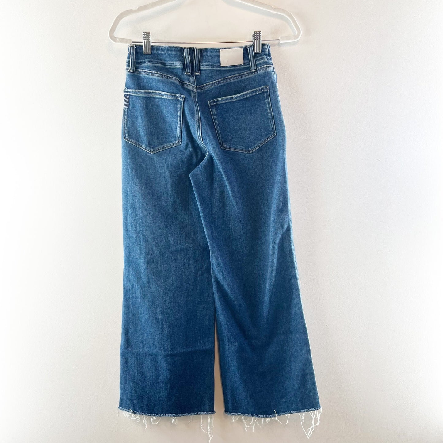 Paige Anessa High Rise Wide Leg Jeans Set in Pockets Raw Hem Amoroso Blue 26