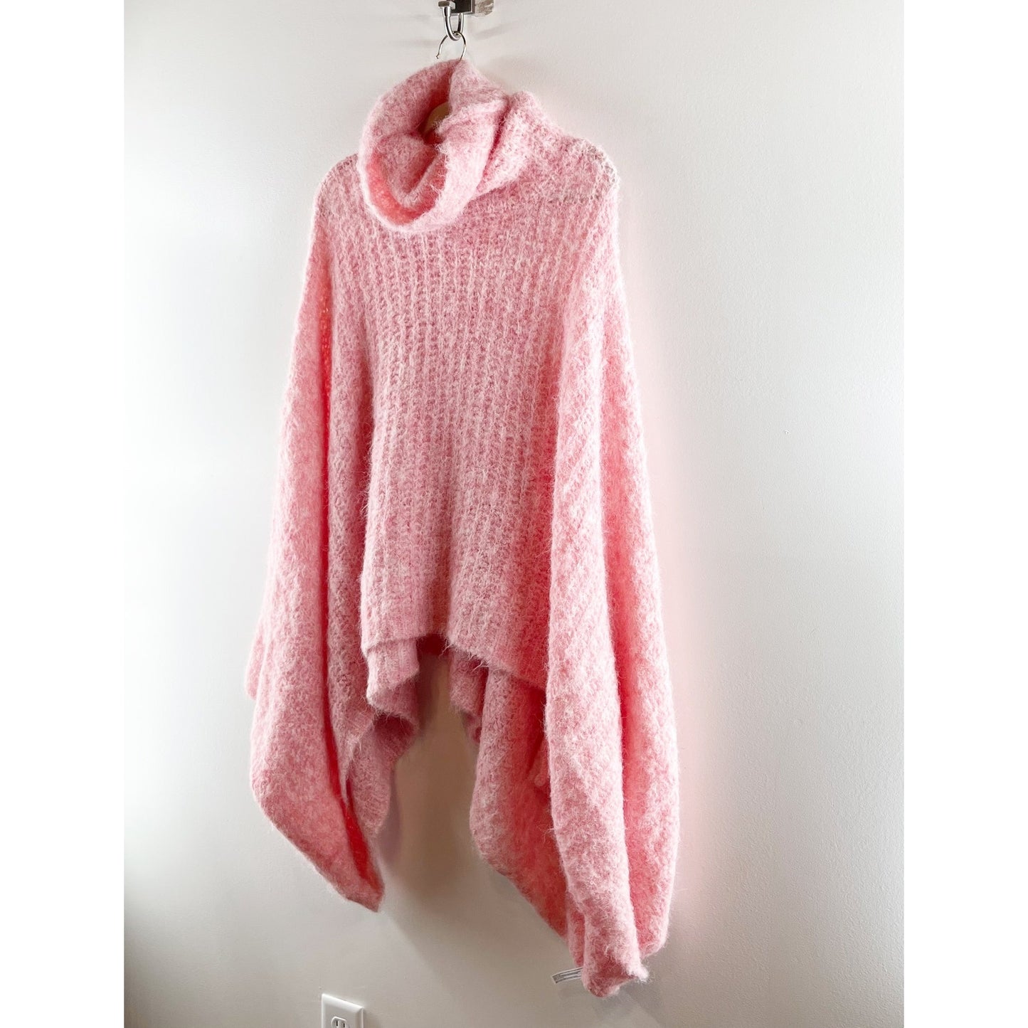 Anthropologie Funnel Neck Oversized Soft Knit Poncho Sweater Pink One Size