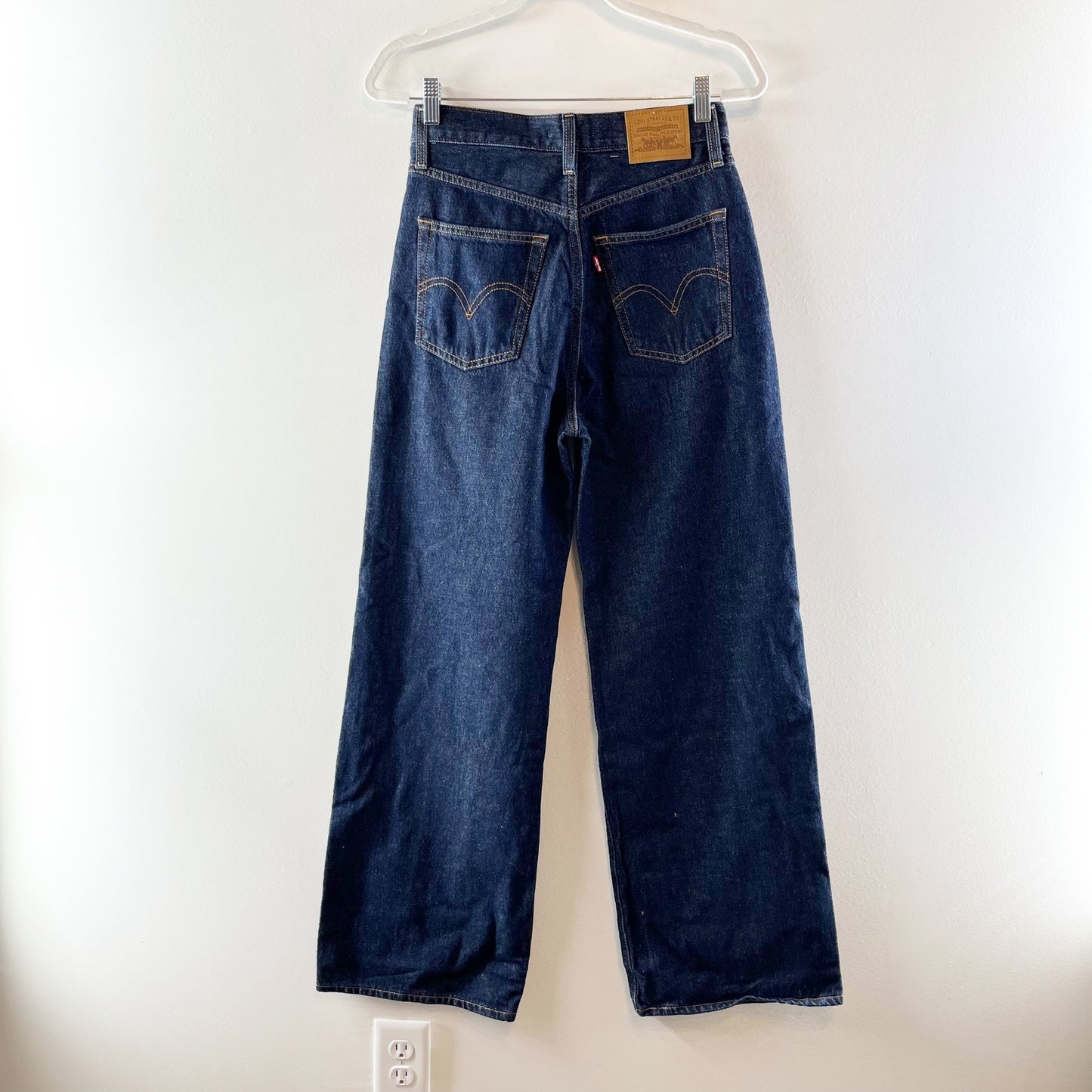 Levi's Ribcage Wide Leg High Rise Jeans in Dark Wash Blue 27