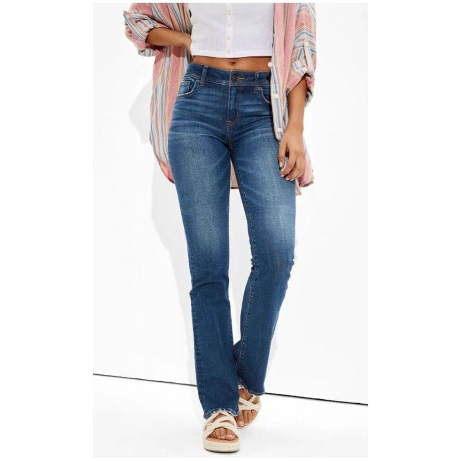 American Eagle Mid Rise Kick Boot Cut Jeans Blue 10
