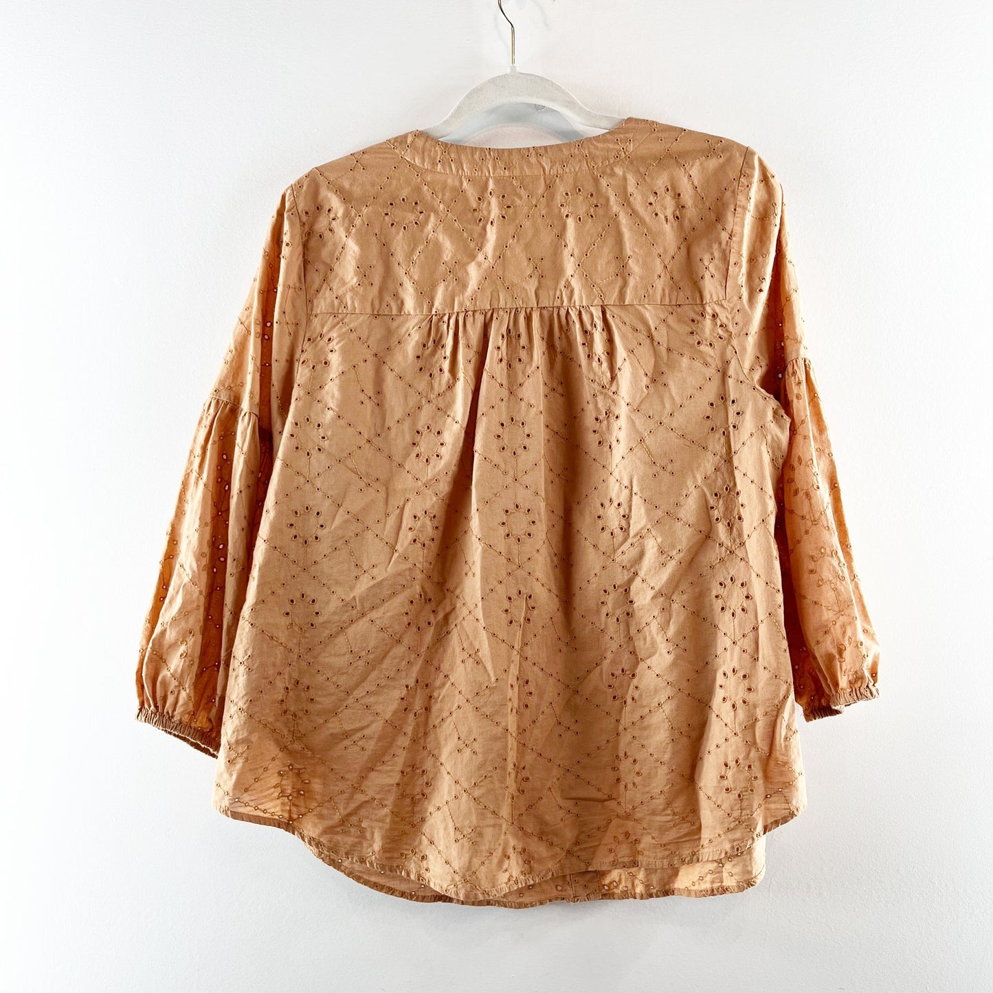 J. Jill Cotton Eyelet Button Up Blouse Top Tan Beige Medium