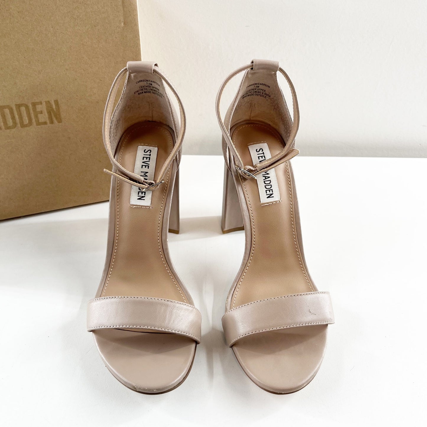 Steve Madden Carrson Ankle Strap Suede Block High Heel Pumps Sandals Blush 7.5