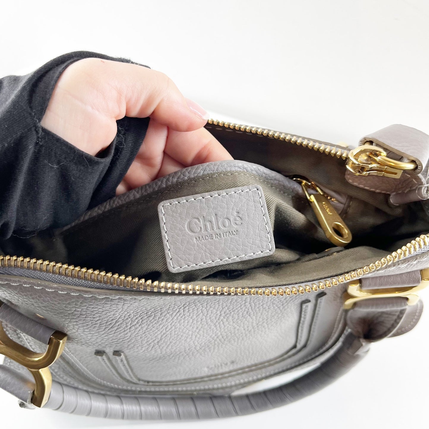 Chloé Medium Marcie Leather Satchel Handbag Cashmere Grey