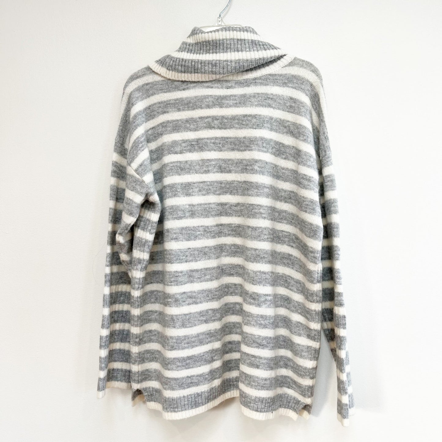 Loft Long Sleeve Striped Soft Turtleneck Sweater Gray White Small