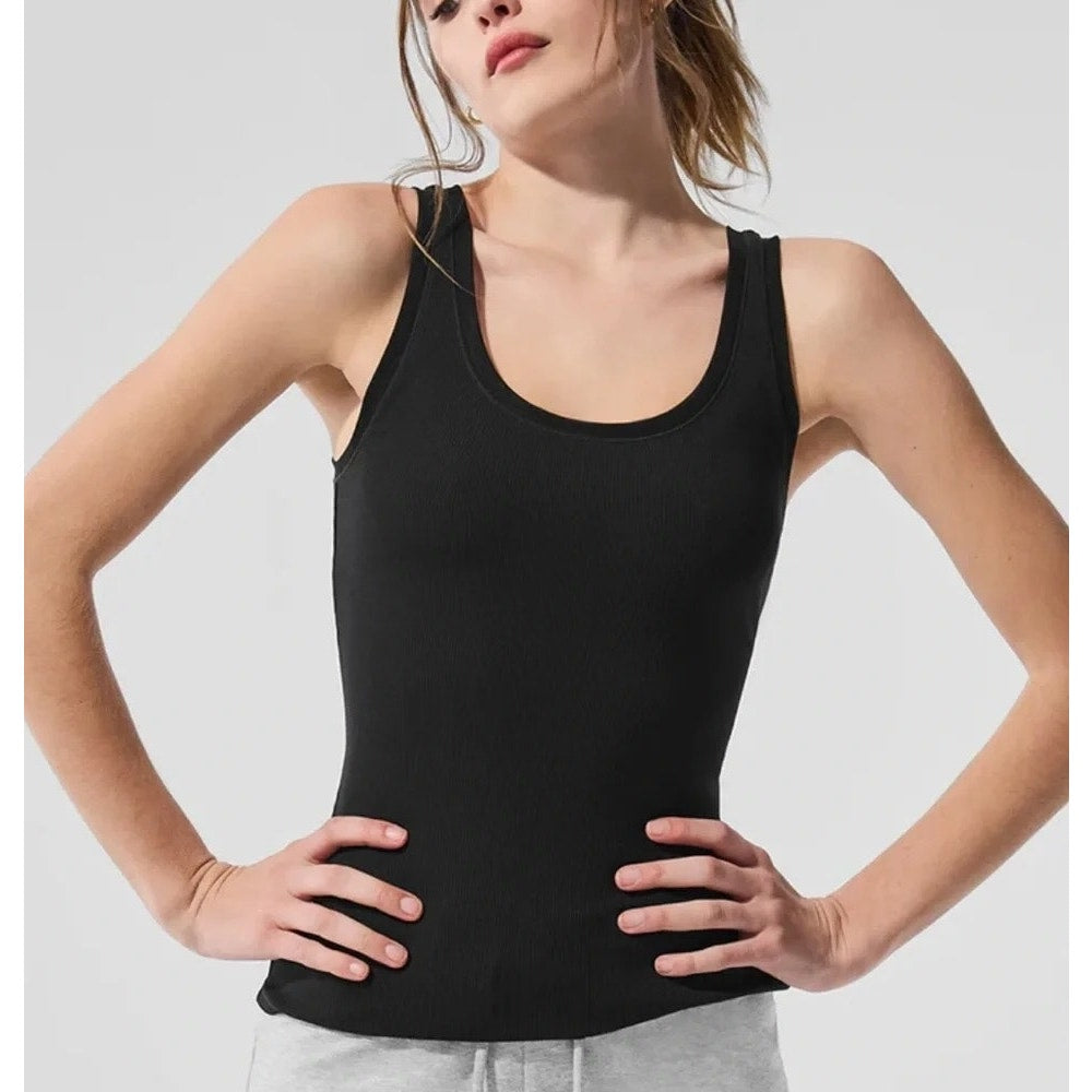 Alo Ribbed Mesh Secret Tank Top Black XS