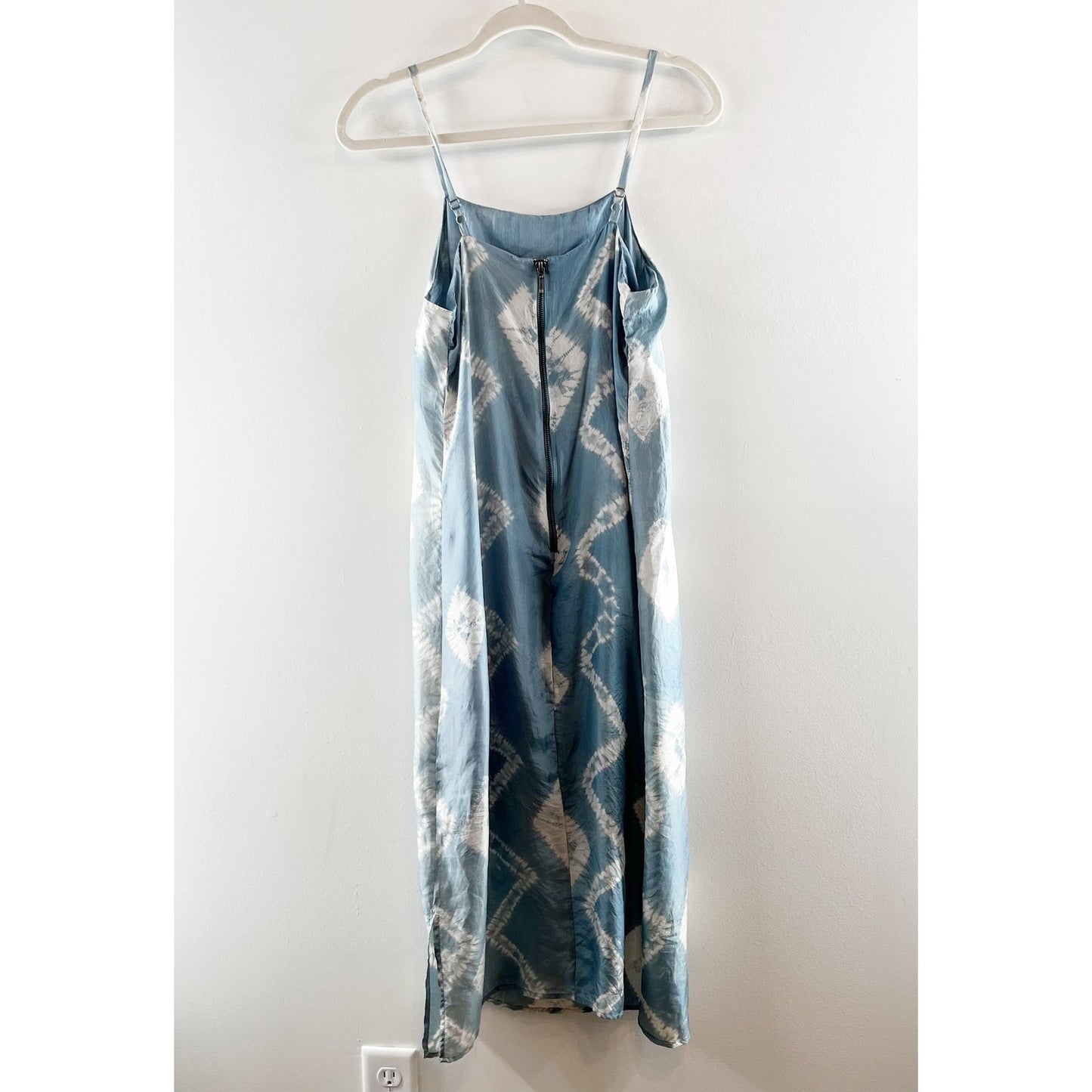 Lila 100% Silk Tie Dye Adjustable Strap Sleeveless Midi Tank Dress Blue Size 1