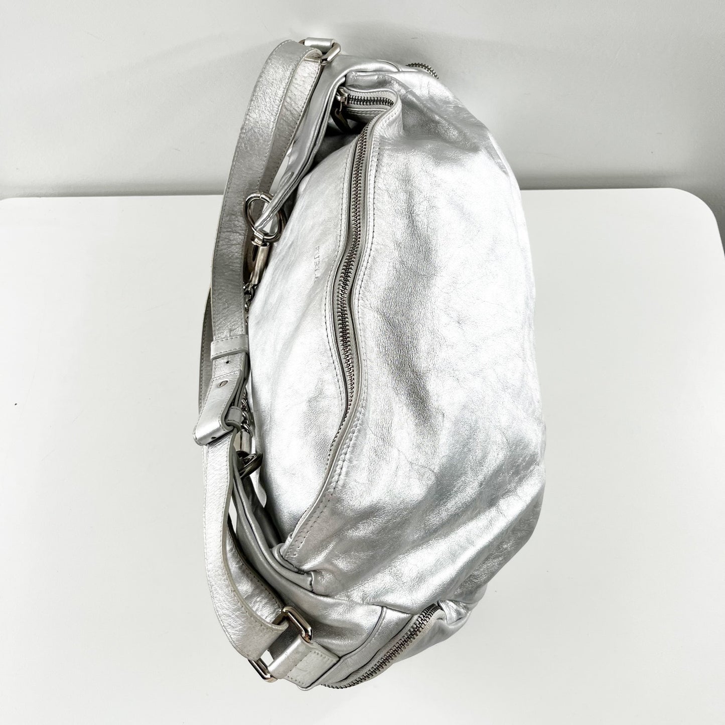 Furla Shoulder Bag Purse Metallic Silver