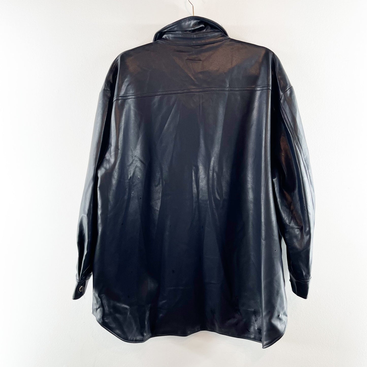 Olivaceous Faux Leather Snap Button Down Shirt Oversized Black Medium / Large