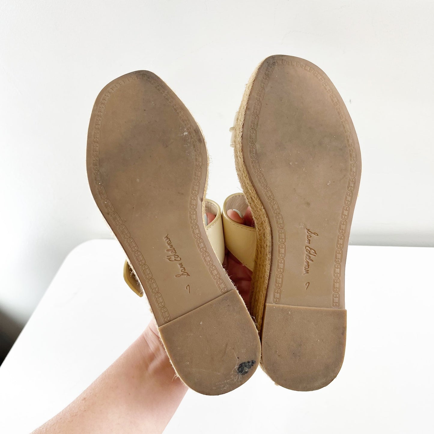 Sam Edelman Carson Platform Wedge Espadrille Sandals Cream 7