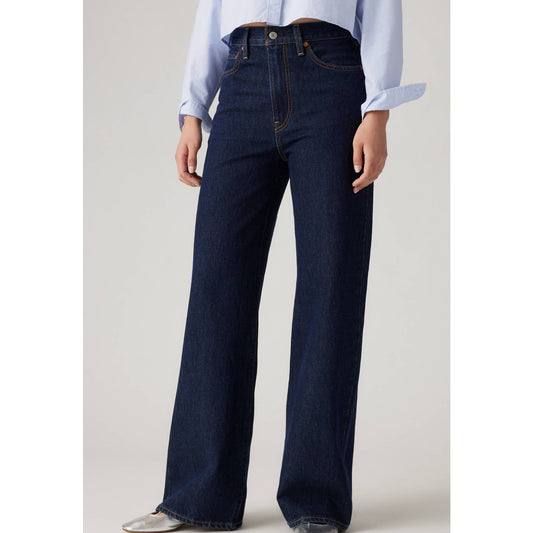 Levi's Ribcage Wide Leg High Rise Jeans in Dark Wash Blue 27