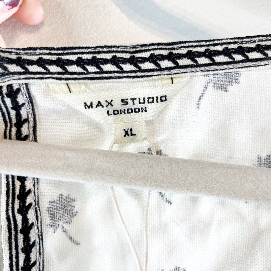 Max Studio Embroidered Sleeveless Mini Shift Dress Cream Black XL