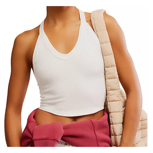 FP Movement All Clear V Neck Ribbed Racerback Cami Tank Top White M/L