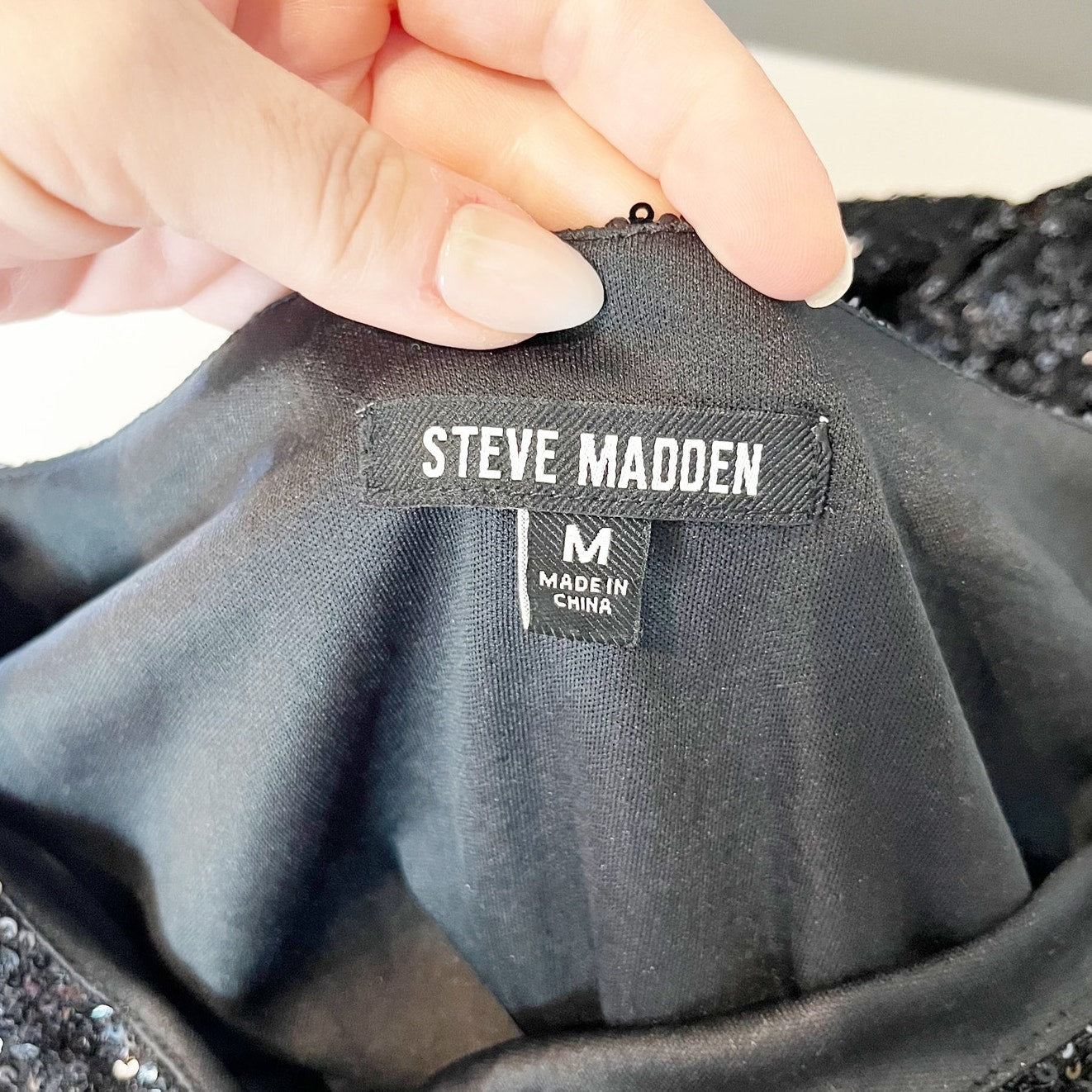 Steve Madden Delorean Long Sleeve Sequin Mini Dress Black Medium