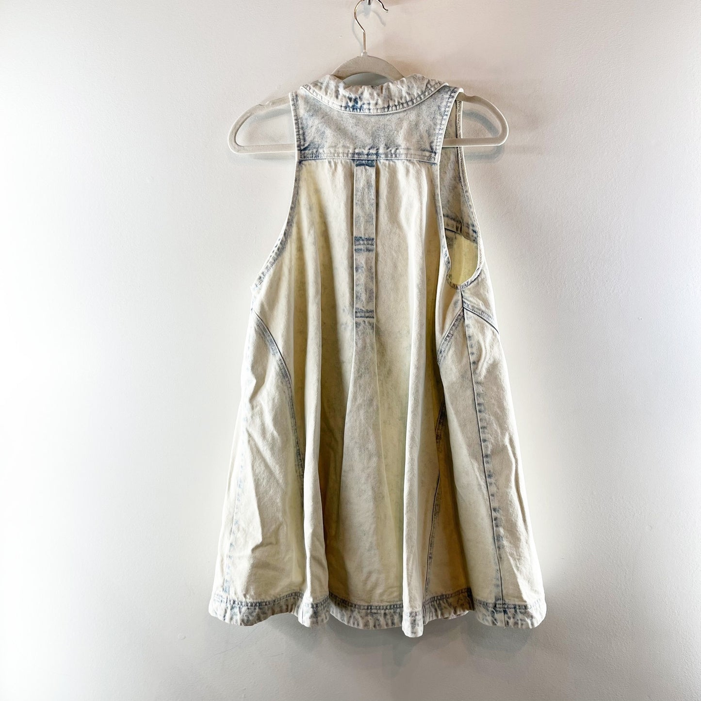 Free People Kate Denim Sleeveless Swing Mini Dress in Blue Icing Sugar Small