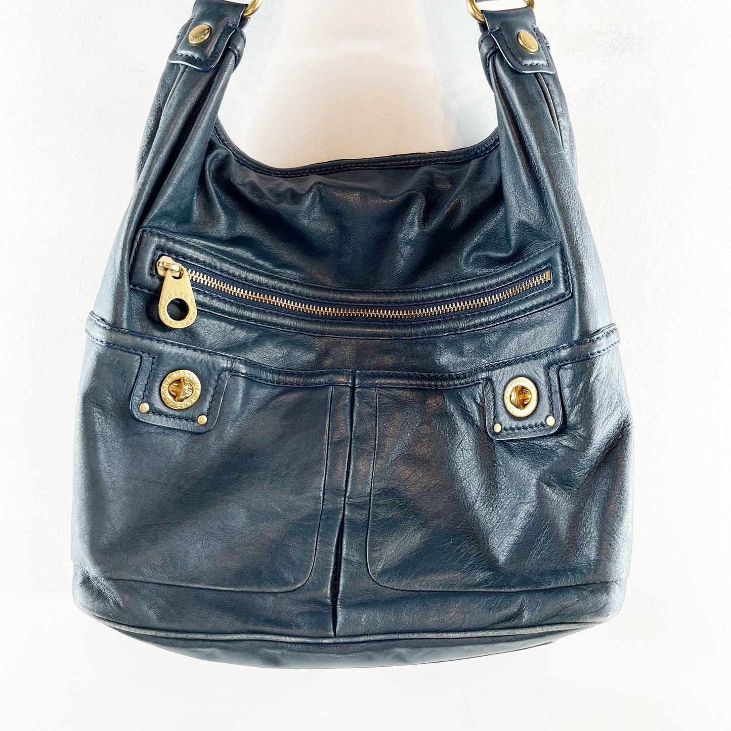 Marc Jacobs Totally Turnlock Faridah Leather Hobo Purse Black
