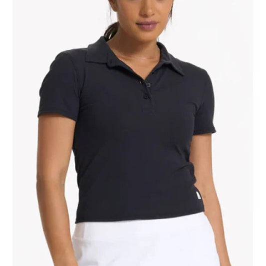 Vuori Pose Short Sleeve Collared Ribbed Knit Fitted Polo Shirt Black Large