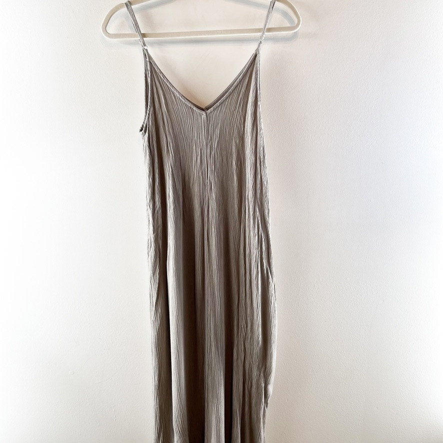 Lovestitch Gauzy Crinkle Maxi Slip Dress Concrete Gray Medium / Large