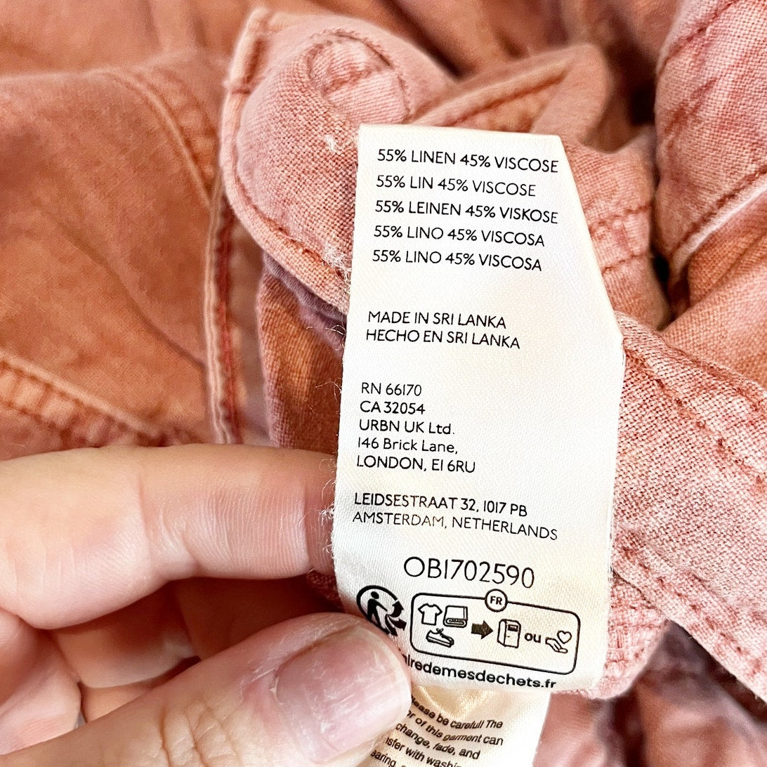 Pilcro Anthropologie Mid Rise Wide Leg Linen Blend Beach Cargo Pants Coral Pink
