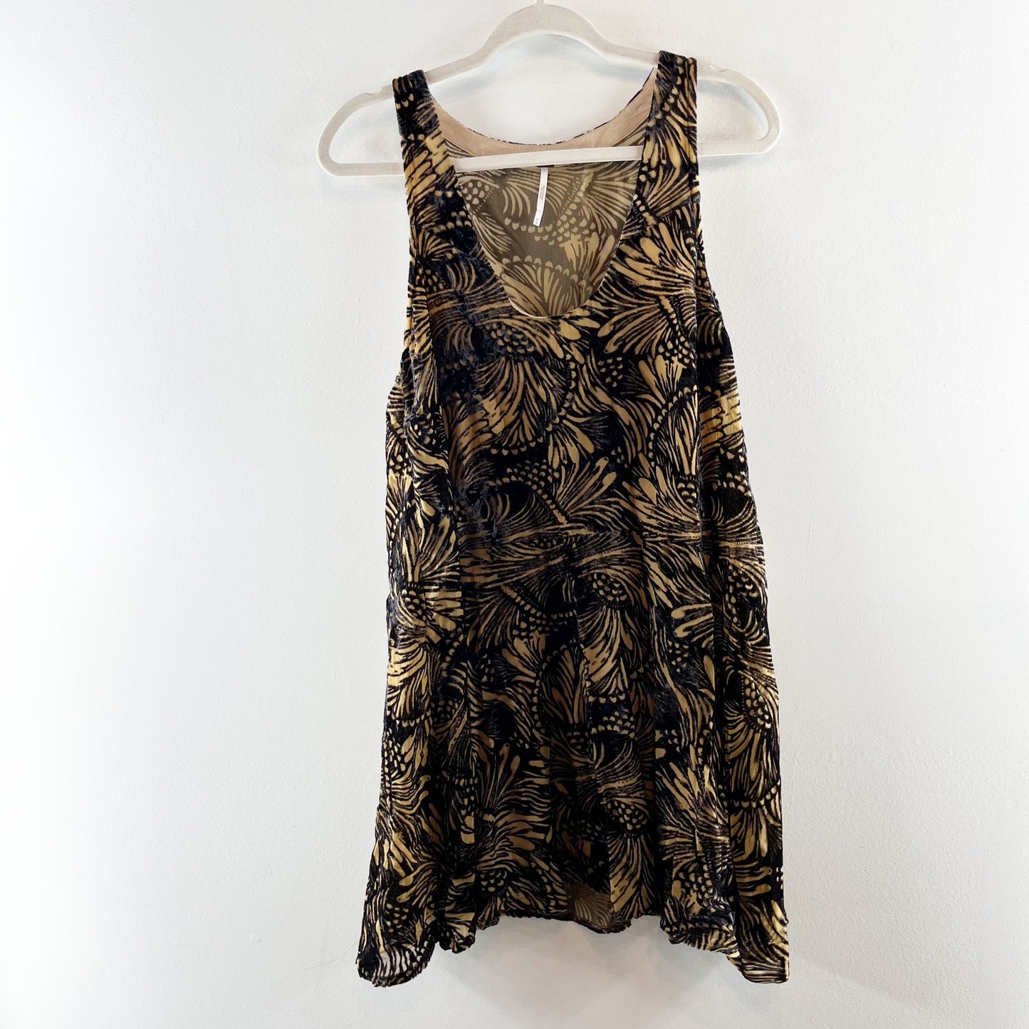 Free People Ellie Velvet Swing Ruffle Hem Mini Dress Black Medium