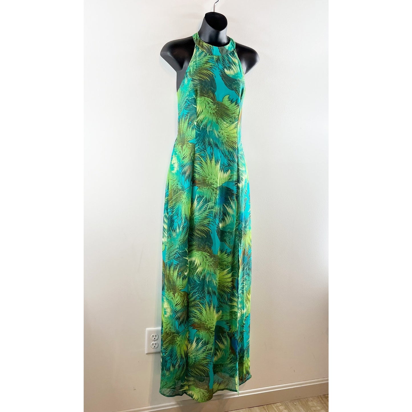 Lulus Tropic Of Discussion Floral Tropical High Neck Maxi Dress Green Medium