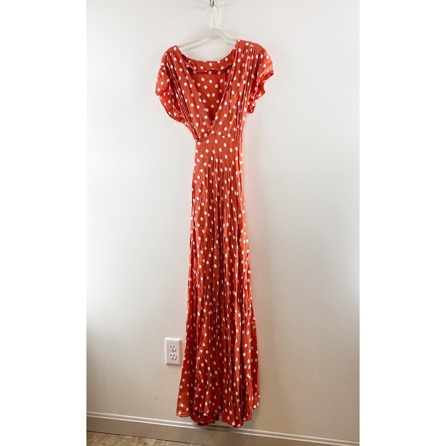 Tularosa Sid Polka Dot Cap Sleeve Plunging Neck Maxi Wrap Dress Roselle XL