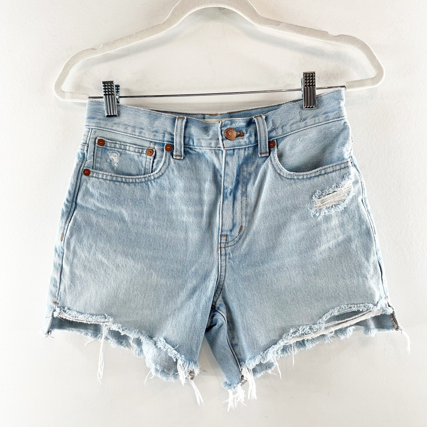 Madewell Relaxed Mid Length Denim Cutoff Step Hem Jean Shorts Blue 24 / 00