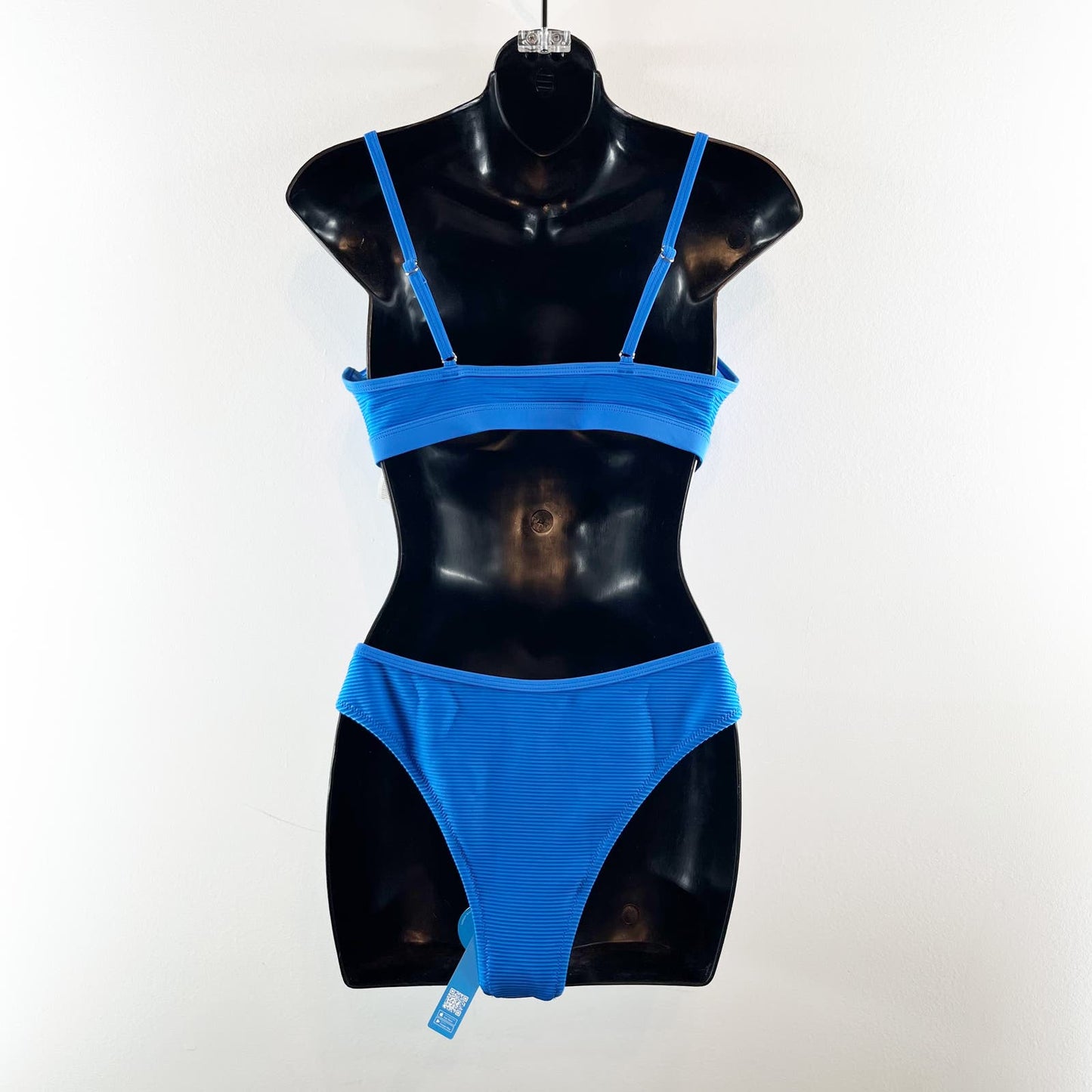 CUPSHE Ribbed High Cut Cheeky Cutout Bikini Two Piece Swimsuit Blue Medium