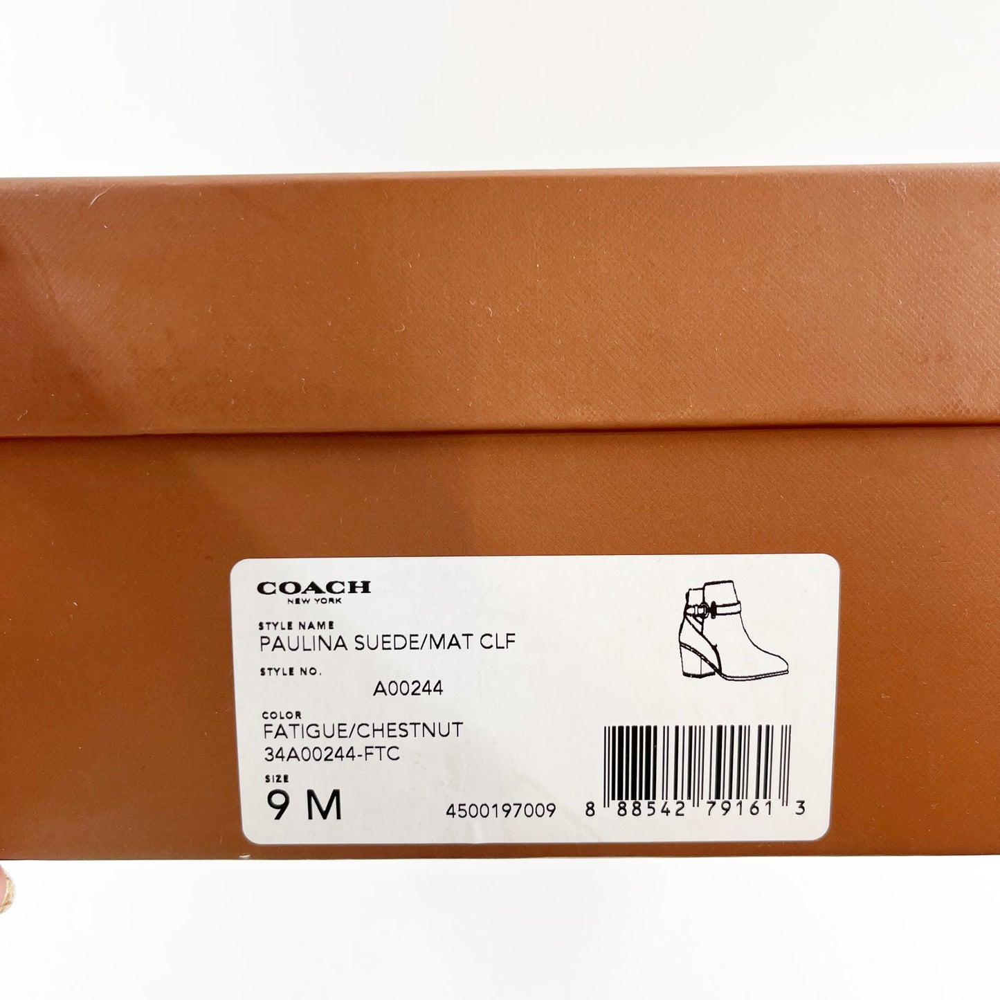 Coach Paulina Block Stacked Heel Suede Ankle Boots Booties Fatigue Chestnut 9