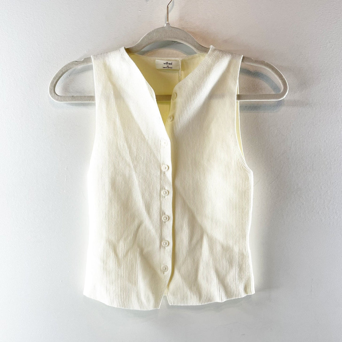 Wilfred Aritzia Croquet Ribbed Sweater Vest Top Light Birch Cream XS