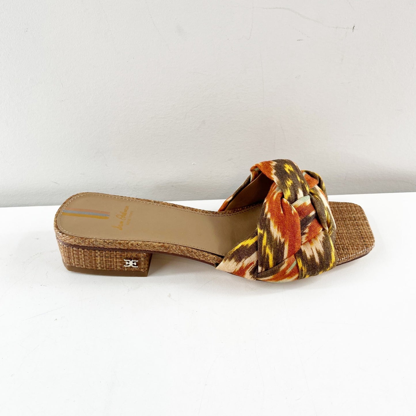 Sam Edelman Dawson Block Heel Slip On Woven Slides Sandals Sunset Orange 7