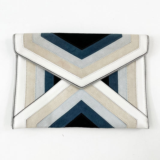 Rebecca Minkoff Chevron Square Suede Envelope Clutch White Blue