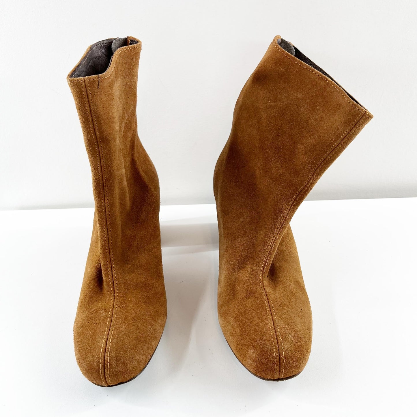 Free People Cecile Square Toe Block Heel Back Zip Suede Ankle Boots Brown 9.5