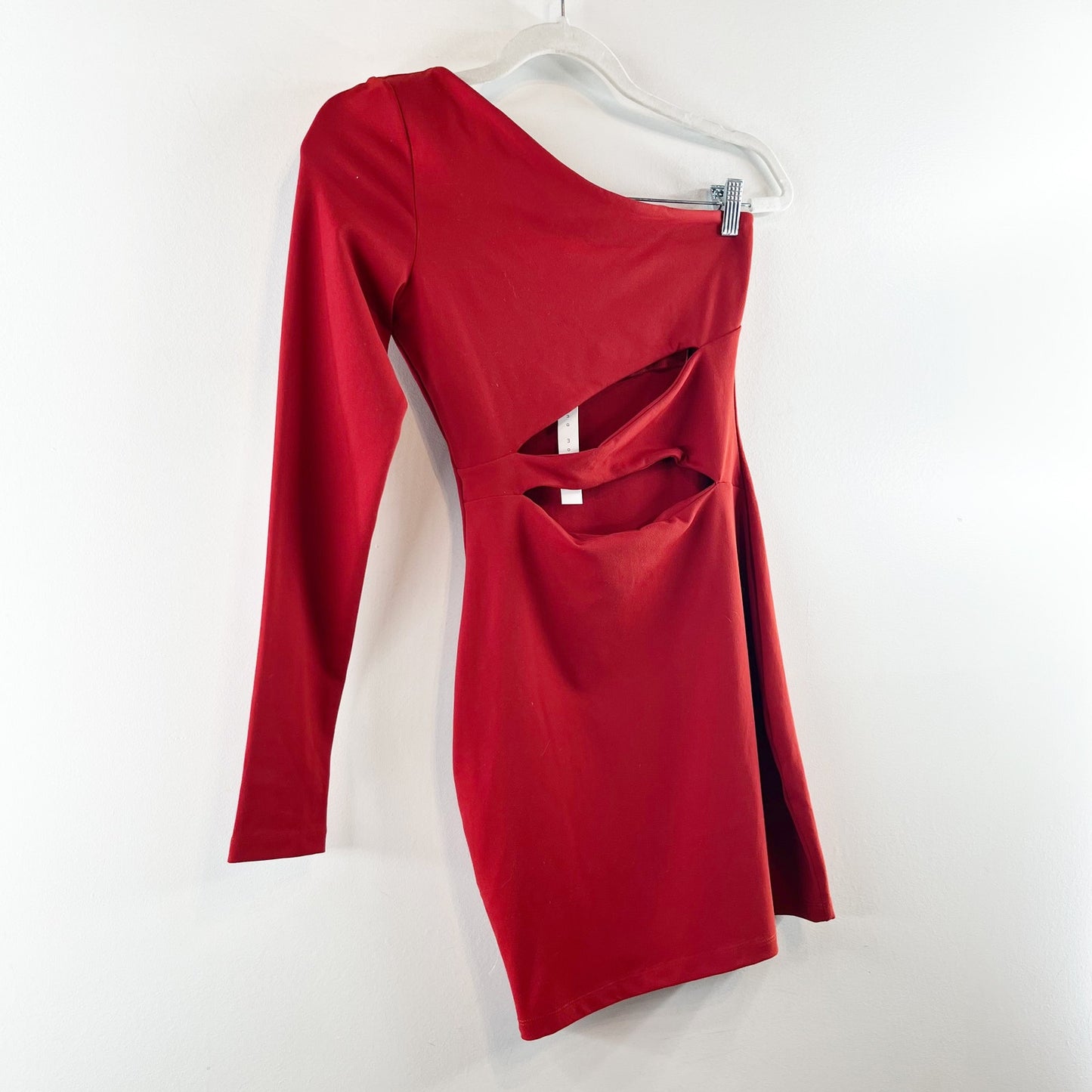 Susana Monaco One Shoulder Double Cut Out Bodycon Mini Dress Falling Leaf Red XS