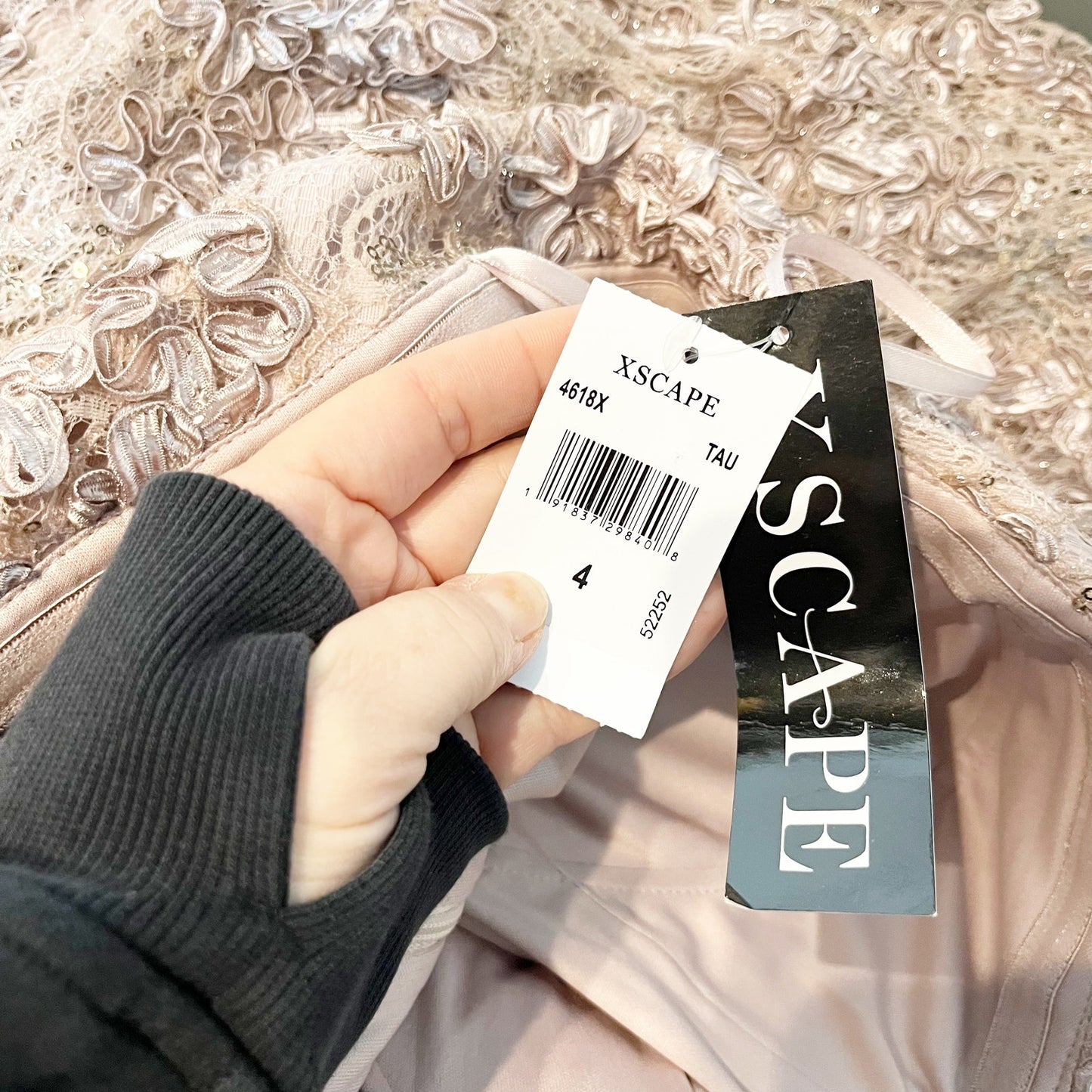 Xscape Jill Off The Shoulder Lace A Line Long Evenings Gown Taupe Pink 4