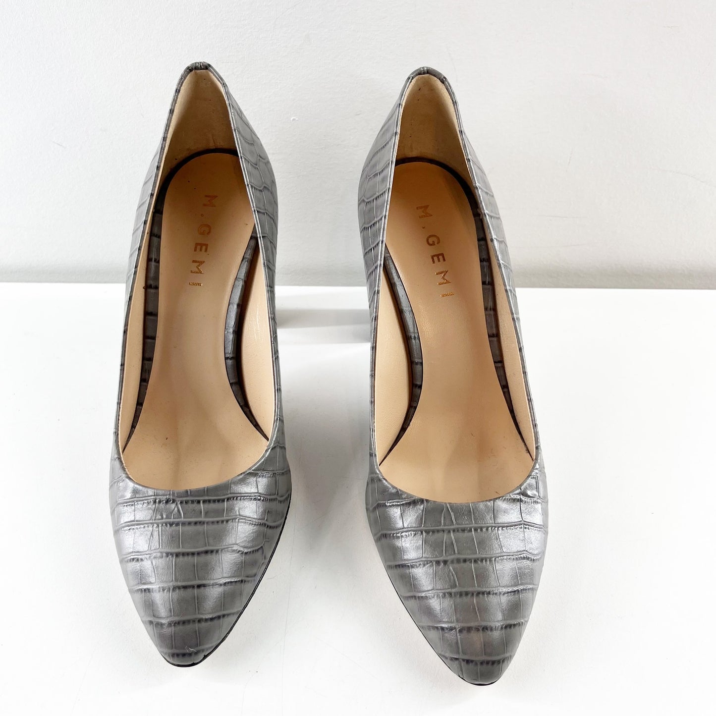 M. Gemi The Lustro Croco Heels Pumps Almond Toe Gray 36.5