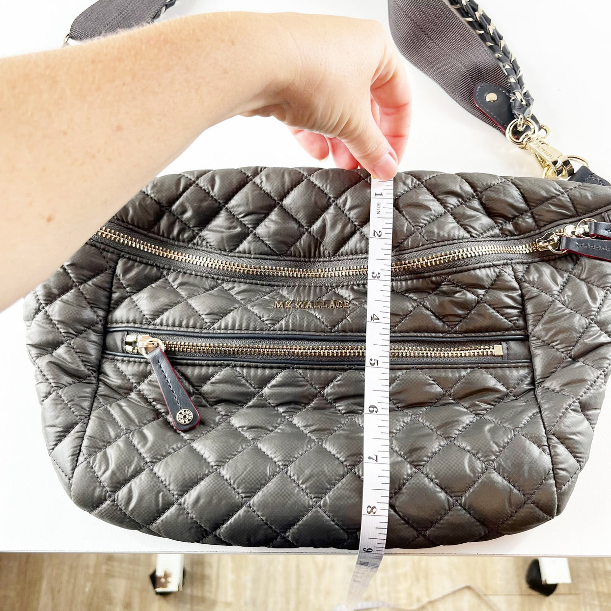 MZ Wallace Small Quilted Leather Crosby Crossbody Sling Bag Gray