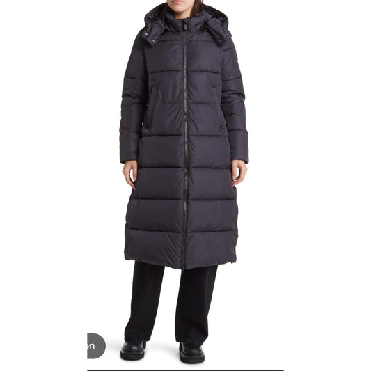 Save The Duck Colette Long Midi Puffer Coat Parka Black XS