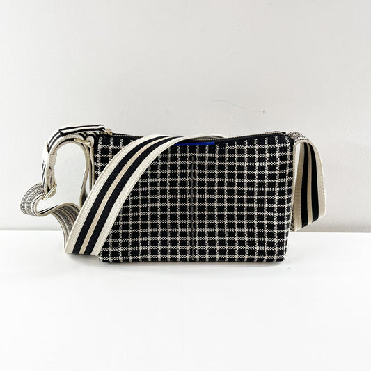 Rothy's The Casual Crossbody Bag Purse Black with Ivory Grid Print