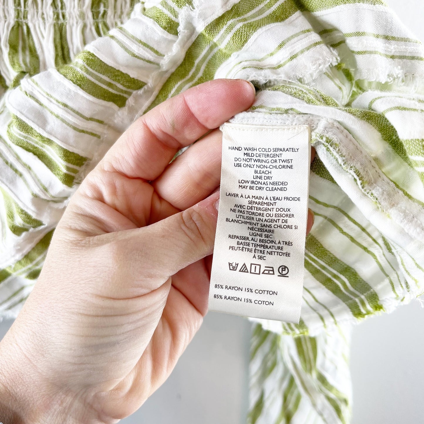 Anthropologie Long Balloon Sleeve Scoop Neck Collared Blouse Green White Small