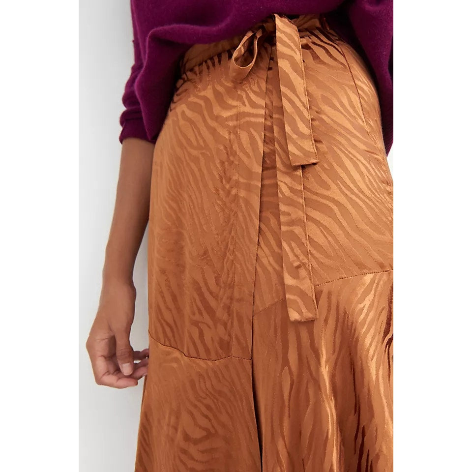 Maeve by Anthropologie Tamra Jacquard Zebra Print Wrap Midi Skirt Copper Brown 6