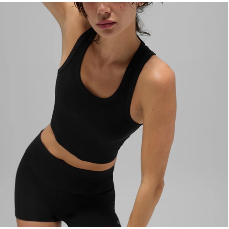 Alo Mesh Front Runner Longline Tank Top Black Small